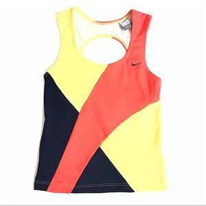 Nike Active Color block Top with inbuilt Bra Coral Yellow